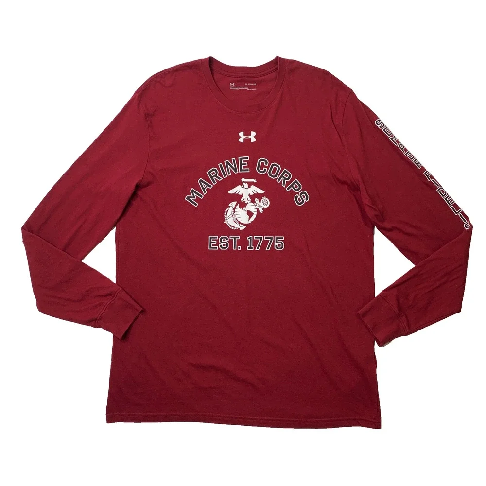 USMC Marine Corps Shirt Mens XL Wine HeatGear Loose Fit Long Sleeve Under Armour
